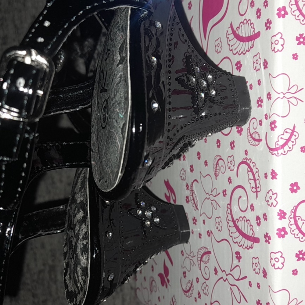 Girls Black Rhinestone Heels by Rya Size 3 - Picture 3 of 6